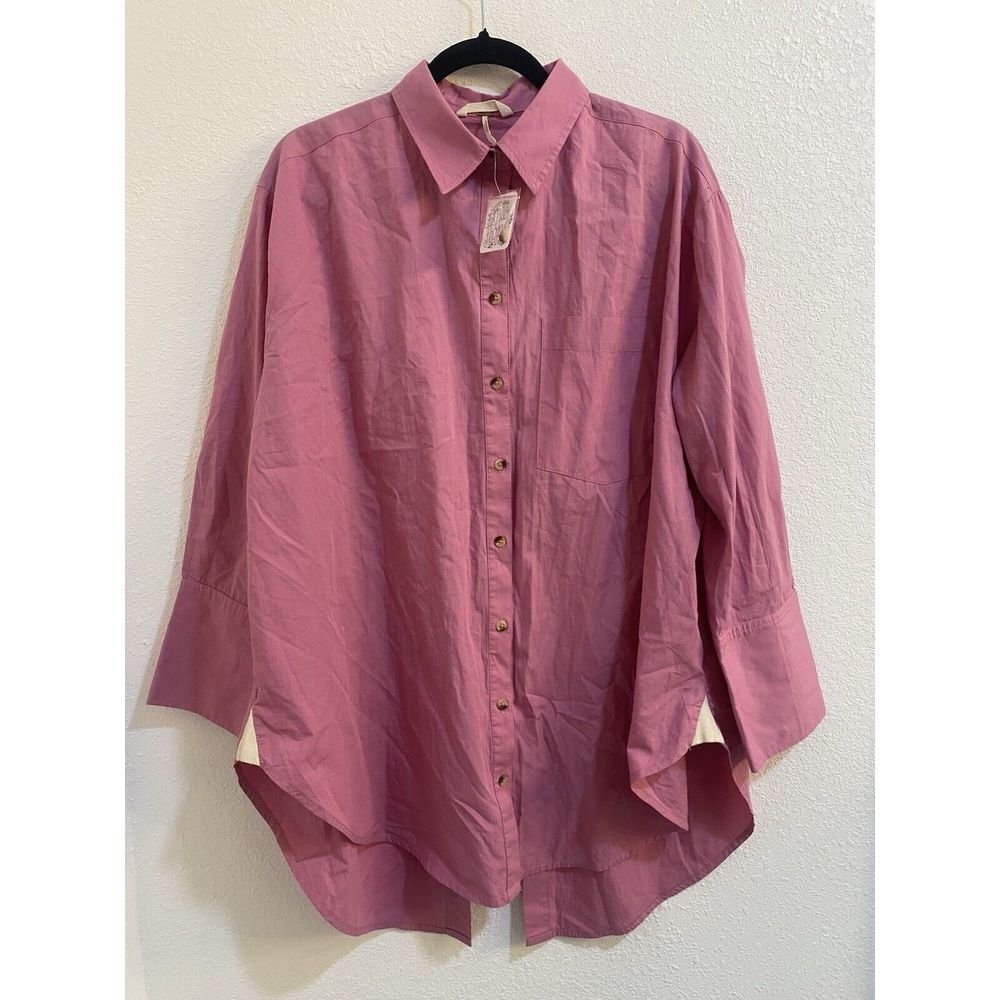NWT Free‎ People Small Oversized Button Down Pink Open Tie Back Shirt **flaw